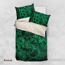 Aotearoa Maori Hei Tiki Bedding Set Kakariki Kowhaiwhai Puhoro Motif LT9