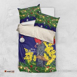 Australia Gang-gang Cockatoo Christmas Bedding Set Callocephalon Fimbriatum Golden Wattle Blue LT14