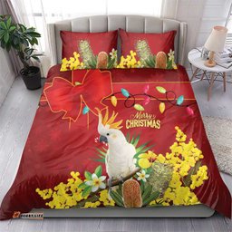 Australia Sulphur-crested Cockatoo Christmas Bedding Set Aussie Native Flowers Merry Xmas LT14