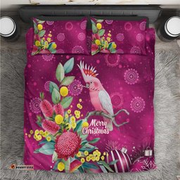 Australia Pink Cockatoo Christmas Bedding Set Aussie Native Flowers Merry Xmas - Pink LT14