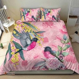 Birds and Floral Aussie Pink Robins Bedding Set Rosy Glow LT7