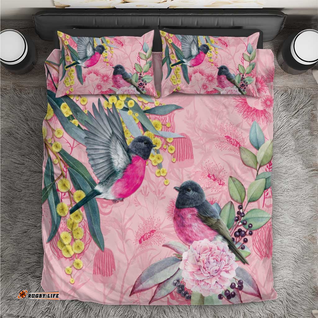 Birds and Floral Aussie Pink Robins Bedding Set Rosy Glow LT7