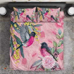 Birds and Floral Aussie Pink Robins Bedding Set Rosy Glow LT7