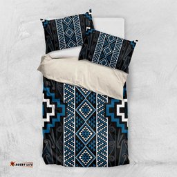 Azure Tukutuku Pattern Aotearoa Bedding Set Niho Taniwha and Puhoro Motifs LT7