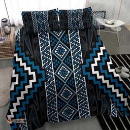 Azure Tukutuku Pattern Aotearoa Bedding Set Niho Taniwha and Puhoro Motifs LT7