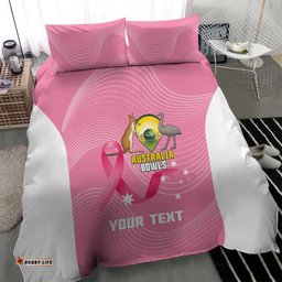 Custom Bowls Australia Breast Cancer Bedding Set Pink Ribbon Aussie Map With Kangaroo Emu LT14