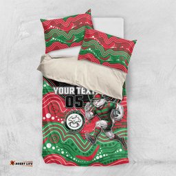 Custom Rabbitohs Bedding Set Rabbit Mascot With Aboriginal Indigenous DT05