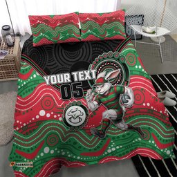 Custom Rabbitohs Bedding Set Rabbit Mascot With Aboriginal Indigenous DT05