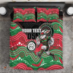Custom Rabbitohs Bedding Set Rabbit Mascot With Aboriginal Indigenous DT05