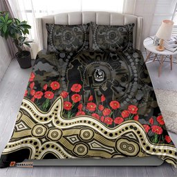 Collingwood Magpies ANZAC Day Bedding Set Indigenous Dot Art with Poppy Flower Tribute TS04