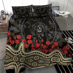 Collingwood Magpies ANZAC Day Bedding Set Indigenous Dot Art with Poppy Flower Tribute TS04