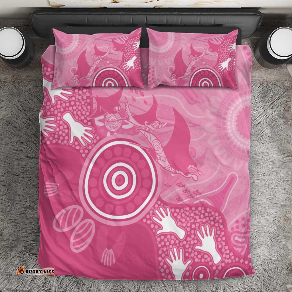 Australia Breast Cancer Awareness Bedding Set Pink Ribbon Manta Ray Aboriginal Art LT14