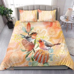 Australia Flame Robin Bedding Set Petroica Phoenicea Banksia Indigenous Art LT14
