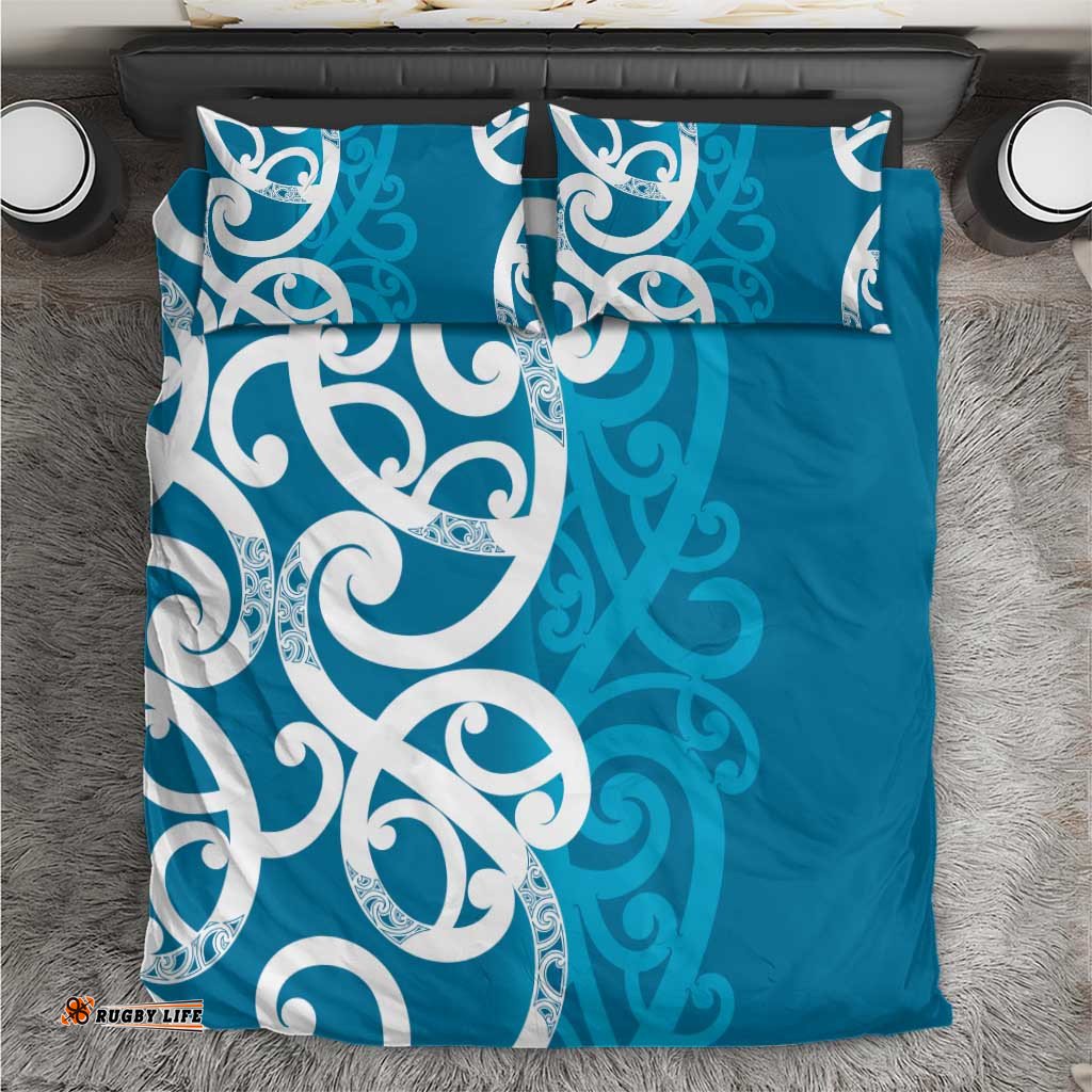 Azure Blue Maori Bedding Set Koru Kowhaiwhai LT7