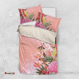 Australia Christmas Pink Cockatoo with Banksia Bedding Set Coral Pink LT7