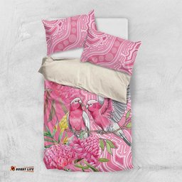 Australia Pink Galah Bedding Set Rose-breasted Cockatoo Waratah Indigenous Art LT14
