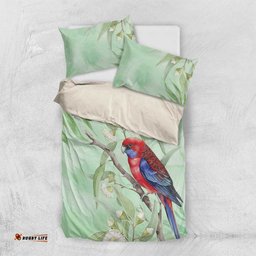 Australia Crimson Rosella Bedding Set Platycercus Elegans Eucalyptus Alba Watercolor LT14