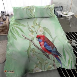 Australia Crimson Rosella Bedding Set Platycercus Elegans Eucalyptus Alba Watercolor LT14