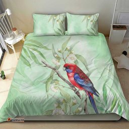 Australia Crimson Rosella Bedding Set Platycercus Elegans Eucalyptus Alba Watercolor LT14