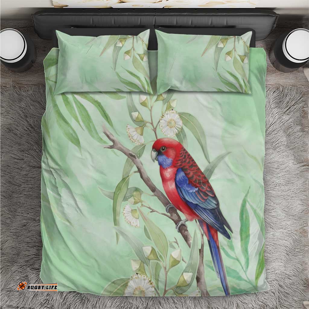 Australia Crimson Rosella Bedding Set Platycercus Elegans Eucalyptus Alba Watercolor LT14