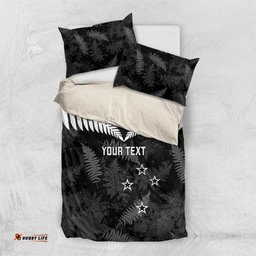Custom New Zealand Silver Fern Football Bedding Set Go Aotearoa Grunge Black LT14