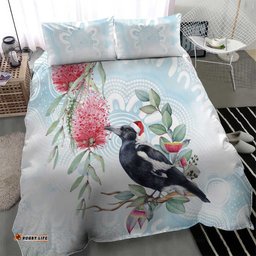 Australia Magpie Christmas Bedding Set Eucalyptus Aboriginal Watercolor Stylized LT14