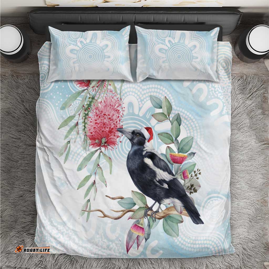 Australia Magpie Christmas Bedding Set Eucalyptus Aboriginal Watercolor Stylized LT14