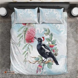 Australia Magpie Christmas Bedding Set Eucalyptus Aboriginal Watercolor Stylized LT14