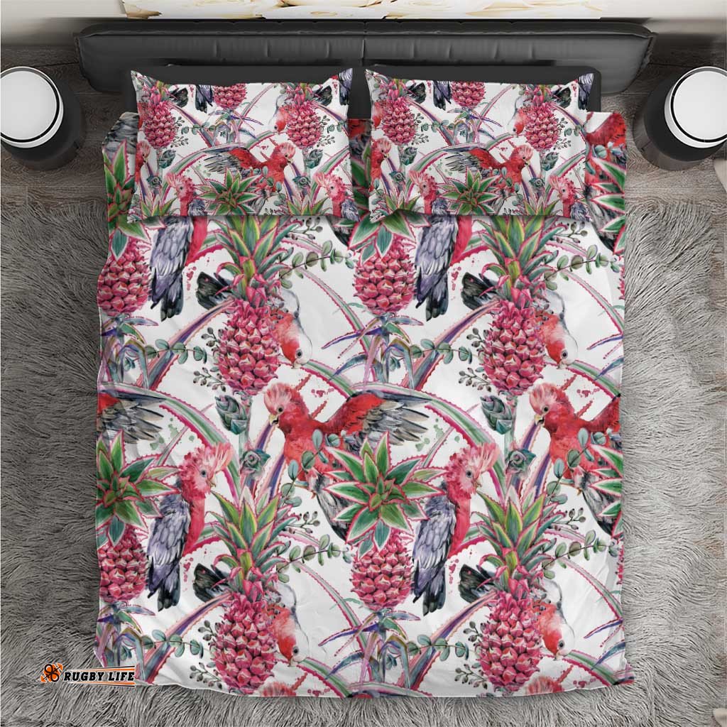 Australia Pink Galah Bedding Set Rose-breasted Cockatoo Pineapple Seamless Vibes LT14