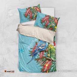 Blue Budgies on Callistemon Bedding Set Merry Christmas Aussie LT7