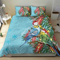 Blue Budgies on Callistemon Bedding Set Merry Christmas Aussie LT7