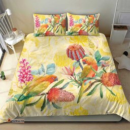 Birds and Floral Aussie Lorikeet Bedding Set Pastel Yellow LT7