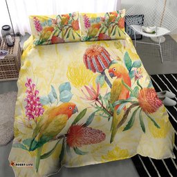 Birds and Floral Aussie Lorikeet Bedding Set Pastel Yellow LT7