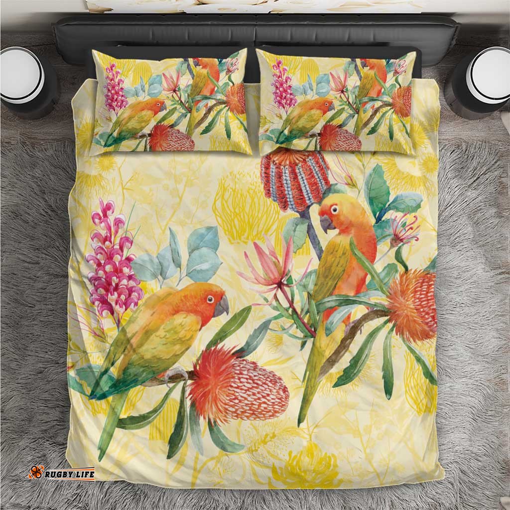 Birds and Floral Aussie Lorikeet Bedding Set Pastel Yellow LT7