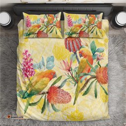 Birds and Floral Aussie Lorikeet Bedding Set Pastel Yellow LT7
