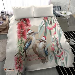 Australia Kookaburra Christmas Bedding Set Bottlebrush Eucalyptus Blossoms Watercolor LT14