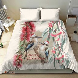 Australia Kookaburra Christmas Bedding Set Bottlebrush Eucalyptus Blossoms Watercolor LT14