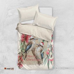 Australia Kookaburra Christmas Bedding Set Bottlebrush Eucalyptus Blossoms Watercolor LT14
