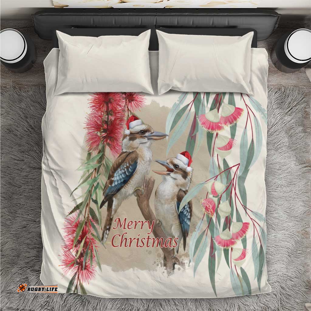 Australia Kookaburra Christmas Bedding Set Bottlebrush Eucalyptus Blossoms Watercolor LT14