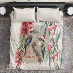 Australia Kookaburra Christmas Bedding Set Bottlebrush Eucalyptus Blossoms Watercolor LT14