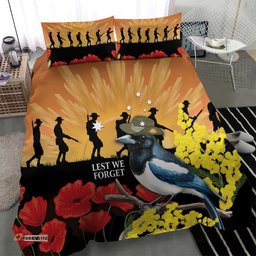 Australia Magpie ANZAC Day Bedding Set Rising Sun 25th April Poppy Golden Wattle LT14