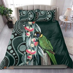 Australian Ringneck Parrot Bedding Set Barnardius Zonarius Eucalyptus Flowers Aboriginal Art LT14