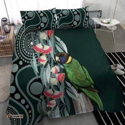 Australian Ringneck Parrot Bedding Set Barnardius Zonarius Eucalyptus Flowers Aboriginal Art LT14