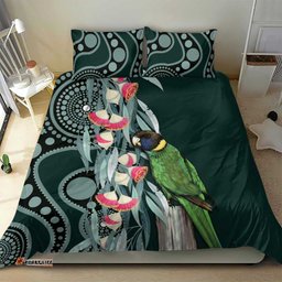 Australian Ringneck Parrot Bedding Set Barnardius Zonarius Eucalyptus Flowers Aboriginal Art LT14