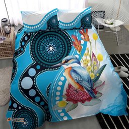 Australia Azure Kingfisher Bedding Set Australian Native Flowers Indigenous Art LT14