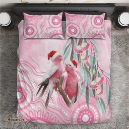 Australia Funny Pink Galah Christmas Bedding Set Aboriginal Eucalyptus Blossoms Watercolor LT14
