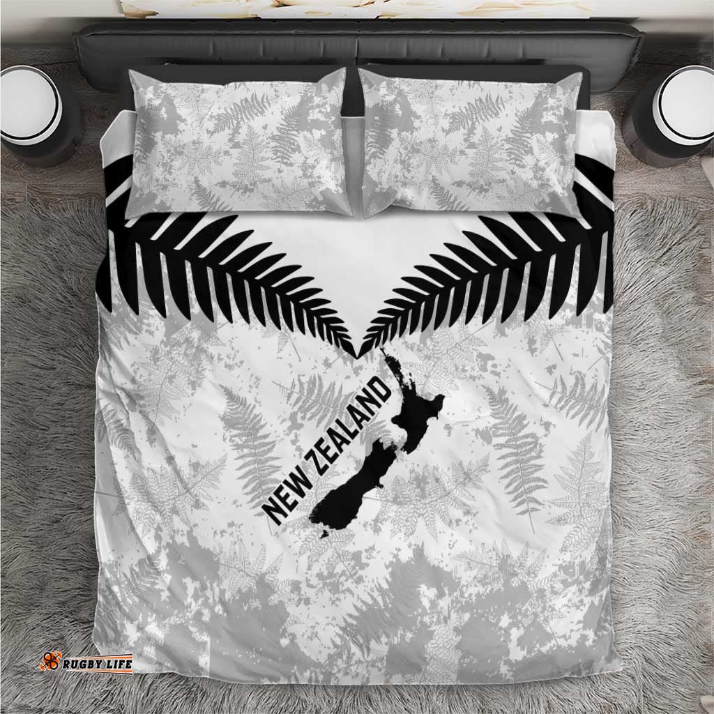 Custom New Zealand Silver Fern Football Bedding Set Go Aotearoa Grunge White LT14