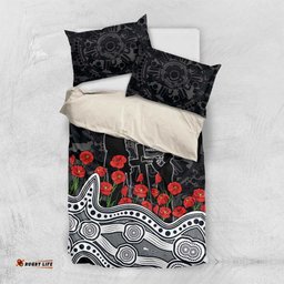 Carlton Blues ANZAC Day Bedding Set Indigenous Dot Art with Poppy Flower Tribute TS04
