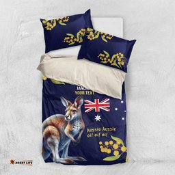 Blue Kangaroo and Golden Wattle Personalised Bedding Set Happy Australia Day 6 January LT9