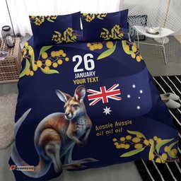 Blue Kangaroo and Golden Wattle Personalised Bedding Set Happy Australia Day 6 January LT9